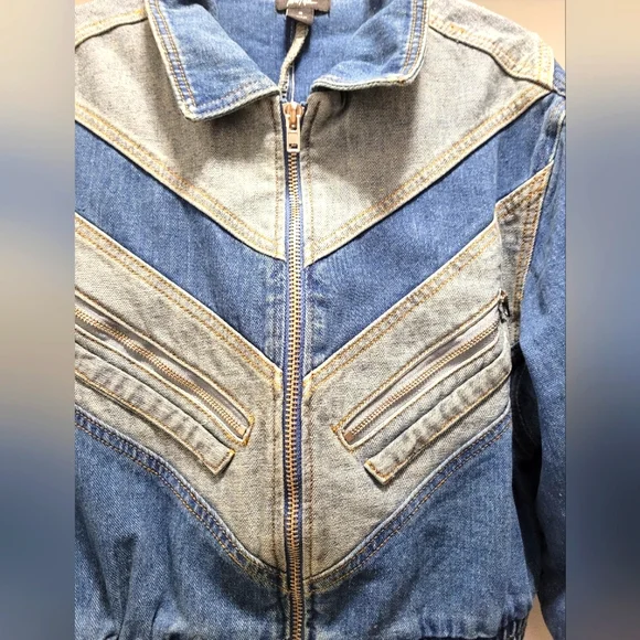 Nasty Gal Denim Bomber Jacket, Sz Medium - Picture 6 of 8